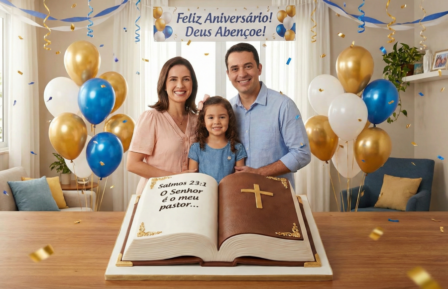 Telemensagem de aniversário evangélica com bênçãos de Deus e louvor
