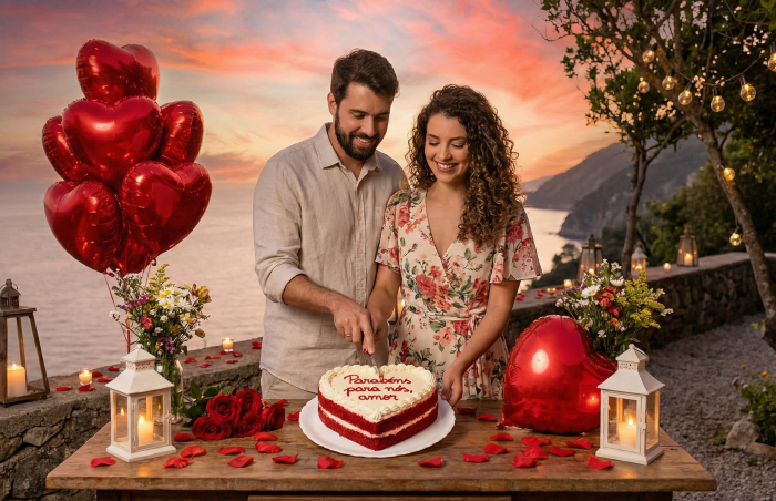Telemensagem de aniversário de namoro romântica com corações e amor